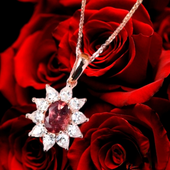 NWT RED ROSE APATITE & MOISSANITE NECKLACE IN ROSE GOLD OVER STERLING SILVER - Picture 7 of 12